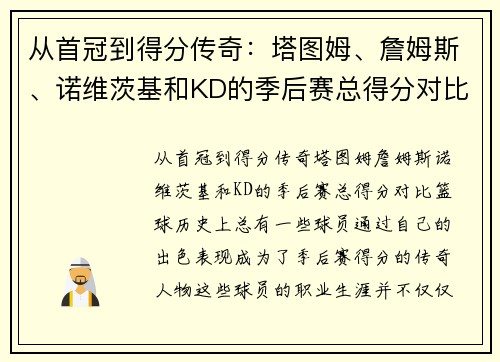 从首冠到得分传奇：塔图姆、詹姆斯、诺维茨基和KD的季后赛总得分对比