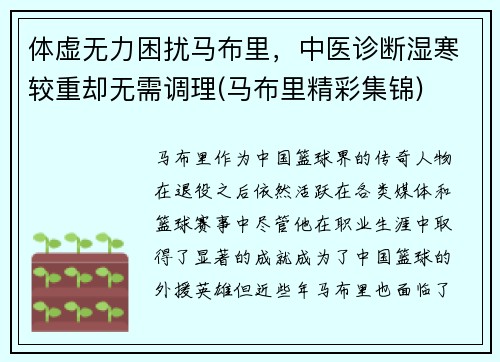 体虚无力困扰马布里，中医诊断湿寒较重却无需调理(马布里精彩集锦)