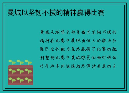 曼城以坚韧不拔的精神赢得比赛