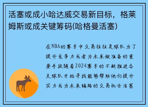 活塞或成小哈达威交易新目标，格莱姆斯或成关键筹码(哈格曼活塞)