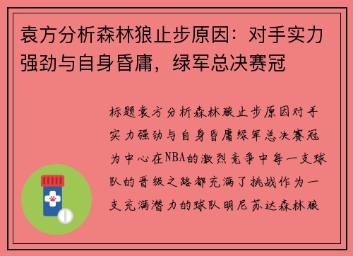袁方分析森林狼止步原因：对手实力强劲与自身昏庸，绿军总决赛冠