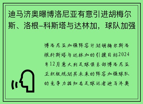 迪马济奥曝博洛尼亚有意引进胡梅尔斯、洛根-科斯塔与达林加，球队加强阵容计划曝光